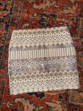 Soieblu White Mini Skirt with Gold & Silver Sequin Geo Motif